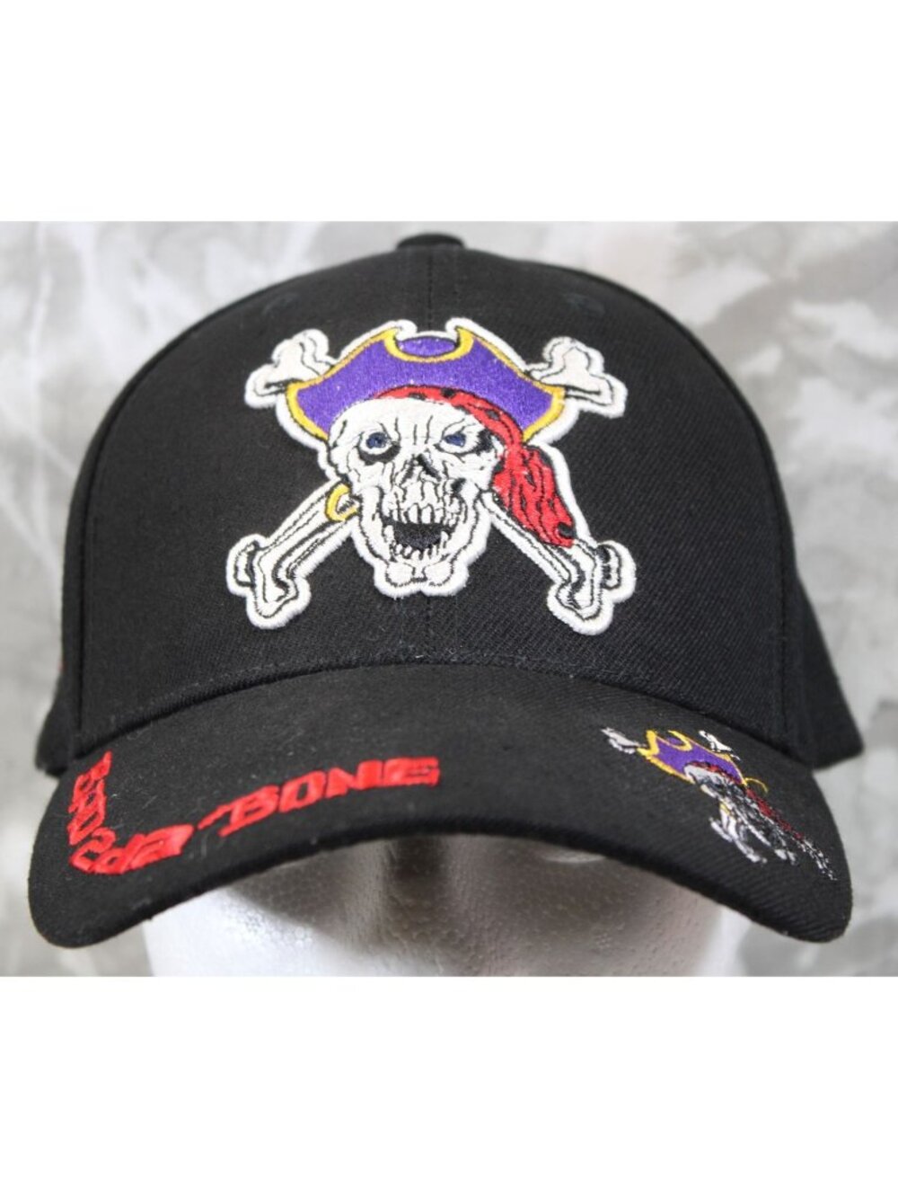 Urban Gear Embroidered Black Pirate Bad To The Bone Hat Strap Back Cap